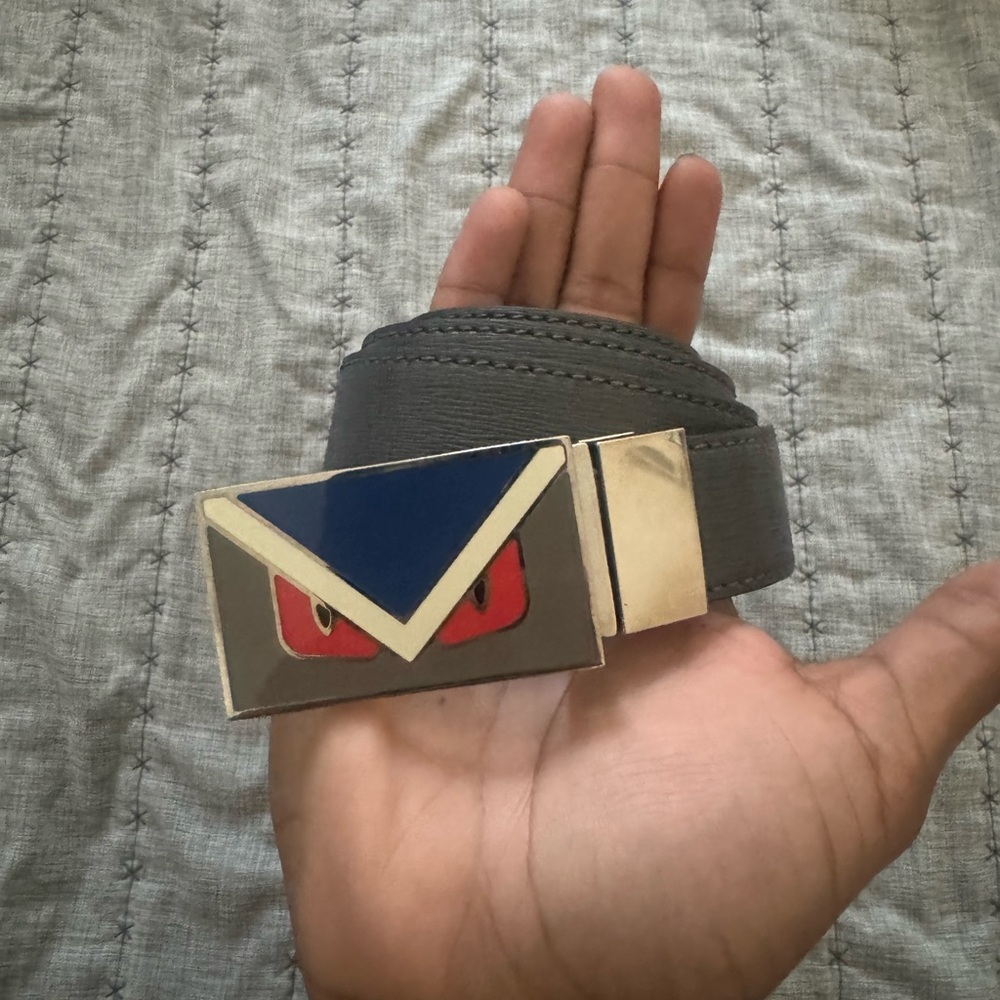 Fendi Monster Gray and Blue Belt with Distinctive Buckle